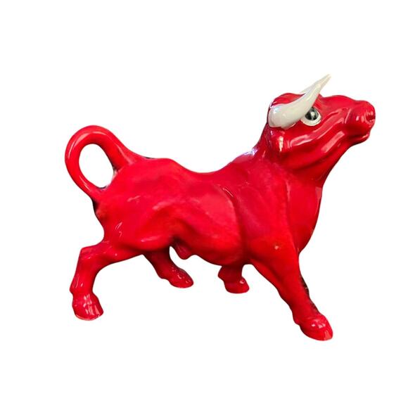 Vintage 1960's Mid Century Modern Ceramic Red Bull Figurine Japan - Picture 4 of 10